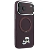 Dėklas Karl Lagerfeld with Ring Stand 360 Karl & Choupette Heads Pin MagSafe do iPhone 18 Pro / 17 Pro bordo spalvos
