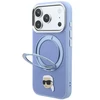 Dėklas Karl Lagerfeld su žiediniu stovu 360 Karl Head Pin MagSafe, skirtas iPhone 18 Pro / 17 Pro, šviesiai mėlynas
