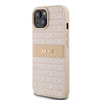 Apple iPhone 15 plus / 14 plus DKNY dėklas odinis Mono Stripe &amp; Metal Logo (DKHCP15MPRTHSLP) rožinės spalvos