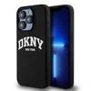 Apple iPhone 15 Pro DKNY dėklas Liquid Silicone Baltas Printed Logo MagSafe (DKHMP15LSNYACH) juodos spalvos