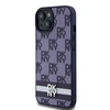 DKNY PU Leather Checkered Pattern and Stripe dėklas telefonui Apple iPhone 15 mėlynos spalvos