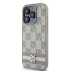 DKNY PU Leather Checkered Pattern and Stripe dėklas telefonui Apple iPhone 15 Pro Max rusvai gelsvas