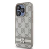 DKNY PU Leather Checkered Pattern and Stripe dėklas telefonui Apple iPhone 13 Pro rusvai gelsvas
