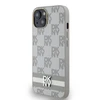 DKNY PU Leather Checkered Pattern and Stripe dėklas telefonui Apple iPhone 14 rusvai gelsvas
