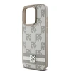 DKNY PU Leather Checkered Pattern and Stripe dėklas telefonui Apple iPhone 13 Pro rusvai gelsvas