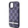 DKNY PU Leather Checkered Pattern and Stripe dėklas telefonui Apple iPhone 15 mėlynos spalvos