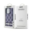DKNY PU Leather Checkered Pattern and Stripe dėklas telefonui Apple iPhone 15 Pro mėlynos spalvos
