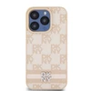 DKNY PU Leather Checkered Pattern and Stripe dėklas telefonui Apple iPhone 13 Pro rožinės spalvos