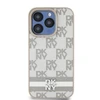 DKNY PU Leather Checkered Pattern and Stripe dėklas telefonui Apple iPhone 15 Pro Max rusvai gelsvas
