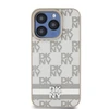 DKNY PU Leather Checkered Pattern and Stripe dėklas telefonui Apple iPhone 13 Pro rusvai gelsvas