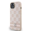DKNY PU Leather Checkered Pattern and Stripe dėklas telefonui Apple iPhone 13 rožinės spalvos