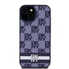 DKNY PU Leather Checkered Pattern and Stripe dėklas telefonui Apple iPhone 15 mėlynos spalvos