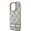 DKNY PU Leather Checkered Pattern and Stripe dėklas telefonui Apple iPhone 15 Pro Max rusvai gelsvas