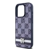 DKNY PU Leather Checkered Pattern and Stripe dėklas telefonui Apple iPhone 15 Pro mėlynos spalvos