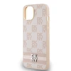 DKNY PU Leather Checkered Pattern and Stripe dėklas telefonui Apple iPhone 13 rožinės spalvos