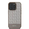 Dėklas DKNY PU odos kartotinio rašto apatinė juostelė MagSafe Apple iPhone 16 Pro Brown