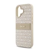 DKNY PU Leather Repeat Pattern Tonal Stripe Apple iPhone 16 Plus dėklas telefonui rožinės spalvos