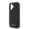 DKNY PU Leather Sidabrinis Metal Logo Magsafe Apple iPhone 16 dėklas jūsų telefonui juodos spalvos