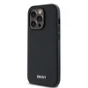 DKNY PU Leather Sidabrinis Metal Logo Magsafe dėklas telefonui Apple iPhone 14 Pro juodos spalvos
