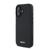 DKNY PU Leather Sidabrinis Metal Logo Magsafe Apple iPhone 16 dėklas jūsų telefonui juodos spalvos