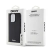 DKNY PU Leather Sidabrinis Metal Logo Magsafe dėklas telefonui Apple iPhone 15 Pro Max juodos spalvos