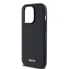 DKNY PU Leather Sidabrinis Metal Logo Magsafe dėklas telefonui Apple iPhone 14 Pro juodos spalvos