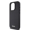 DKNY PU Leather Sidabrinis Metal Logo Magsafe dėklas telefonui Apple iPhone 15 Pro juodos spalvos
