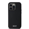 DKNY PU Leather Sidabrinis Metal Logo Magsafe dėklas telefonui Apple iPhone 14 Pro juodos spalvos