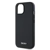 DKNY PU Leather Sidabrinis Metal Logo Magsafe dėklas telefonui Apple iPhone 13 juodos spalvos