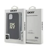 DKNY PU Leather Stack Logo Wrist Strap dėklas telefonui Apple iPhone 13 juodos spalvos