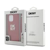 DKNY PU Leather Stack Logo Wrist Strap dėklas telefonui Apple iPhone 15 Pro Max raudonos spalvos