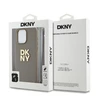 DKNY PU Leather Stack Logo Wrist Strap dėklas telefonui Apple iPhone 14 Pro Max rusvai gelsvas