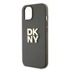 DKNY PU Leather Stack Logo Wrist Strap dėklas telefonui Apple iPhone 13 rudos spalvos