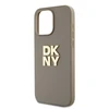 DKNY PU Leather Stack Logo Wrist Strap dėklas telefonui Apple iPhone 14 Pro Max rusvai gelsvas