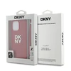 DKNY PU Leather Stack Logo Wrist Strap dėklas telefonui Apple iPhone 14 Pro raudonos spalvos