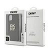 DKNY PU Leather Stack Logo Wrist Strap dėklas telefonui Apple iPhone 13 rudos spalvos