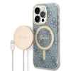 Guess Rinkinys GUBPP14XH4EACSB Dėklas+ Įkroviklis Apple iPhone 14 Pro Max 6,7″ mėlynas kietas dėklas 4G Print M