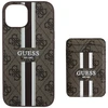 Guess 4G Stripes su krepšeliu Magsafe Apple iPhone 15 dėklas telefonui rudos spalvos