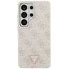Guess PU Leather 4G Strass Triangle Logo Gold Frame Magnetic dėklas skirtas Samsung Galaxy S26 Ultra rožinės spalvos
