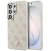 Guess PU Leather 4G Strass Triangle Logo Gold Frame Magnetic dėklas skirtas Samsung Galaxy S26 Ultra rožinės spalvos