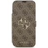Guess Book 4G Metal Logo dėklas skirtas Apple iPhone 17 Pro Max rudos spalvos