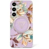Dėklas Guess Glitter Flowers Triangle Mygtukai MagSafe for Samsung Galaxy S25 Ultra violetinė