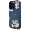 Guess Grained Printed Flower Pattern MagSafe - dėklas skirtas Apple iPhone 16 Pro mėlynas