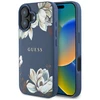 Guess Grained Printed Flower Pattern MagSafe Apple iPhone 16 dėklas telefonui mėlynos spalvos