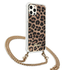Guess GUHCP12LKCLEO iPhone 12 Pro Max6,7" kietas dėklas su leopardo spalvos dirželiu ir auksiniu atvartu