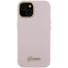 Apple iPhone 15 Guess dėklas silikoninis Script Metal Logo &amp; Frame (GUHCP15SSMBSLP) rožinės spalvos