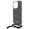 Guess GUHCP16LHC4SEK Apple iPhone 16 Pro 6.3" dėklas telefonui juodos spalvos Crossbody Cord 4G Print