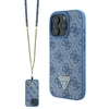 Guess Leather Metal Logo Strass Crossbody Apple iPhone 16 Pro - dėklas telefonui mėlynos spalvos