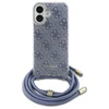 Guess GUHCP16SHC4SEB Apple iPhone 16 6.1" dėklas telefonui mėlynos spalvos Crossbody Cord 4G Print
