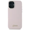 Guess GUHCP16SSMBSLP Apple iPhone 16 6.1" dėklas telefonui rožinės spalvos Silikoninis Script Metal Logo &amp; Frame